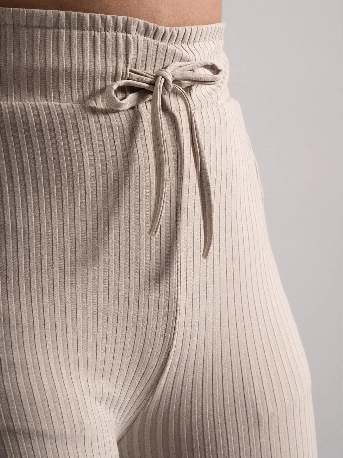 Luxe Beige Lounge Ribbed Korean Trousers