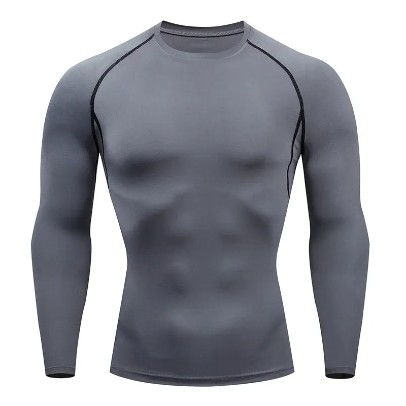 Men Compression Running T-shirt Fitness Long Sleeve Sport Shirts Training Gym Sportswear
