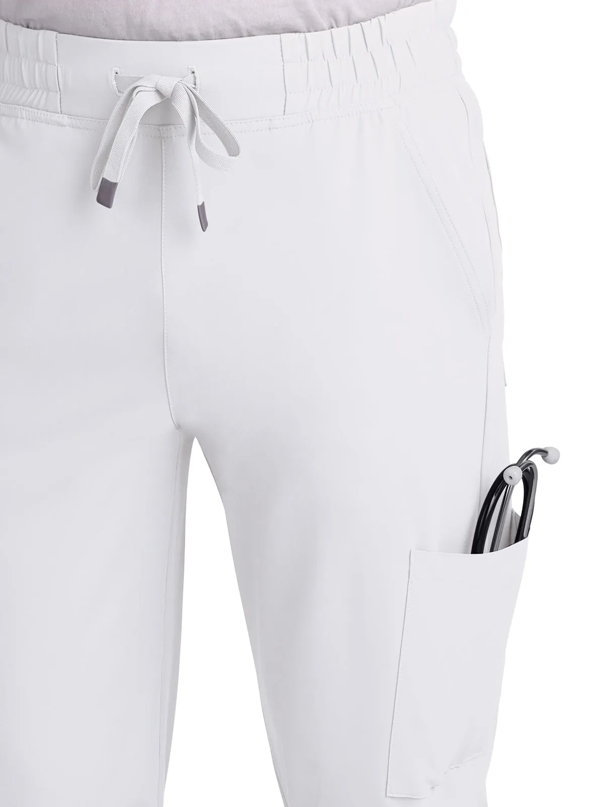 Men's Drawstring Elastic Waist Connective Jogger Pant - C600 - White