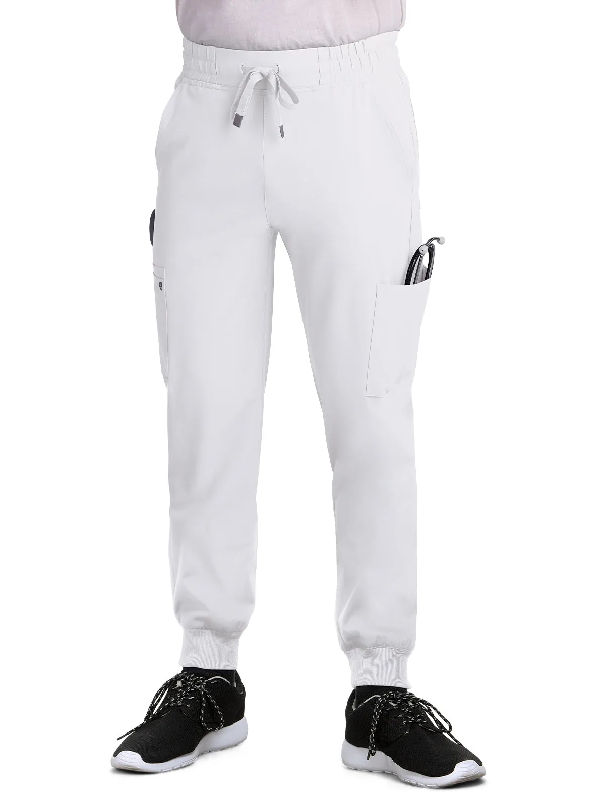 Men's Drawstring Elastic Waist Connective Jogger Pant - C600 - White