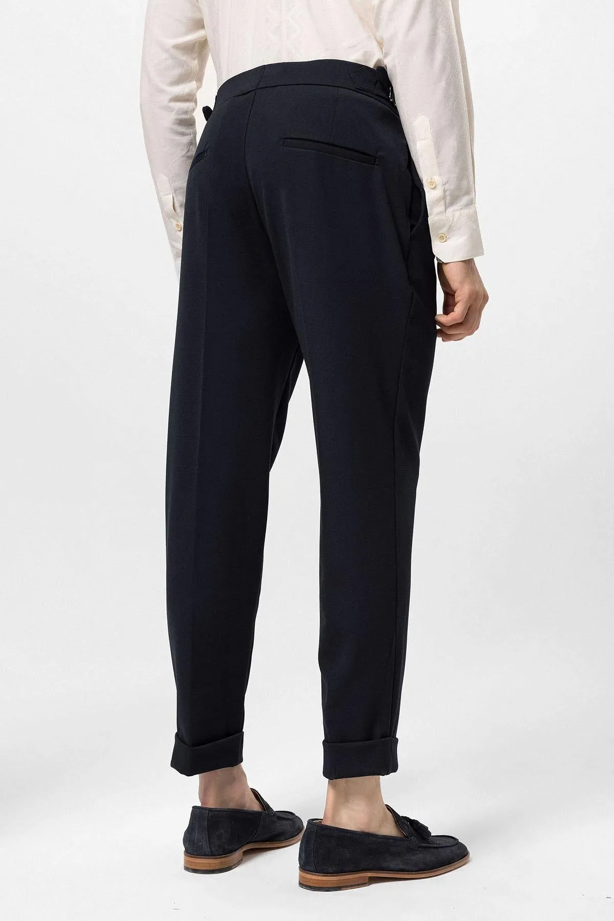Men's Navy Blue High Waist Pleated Carrot Fit  Trousers - Wessi