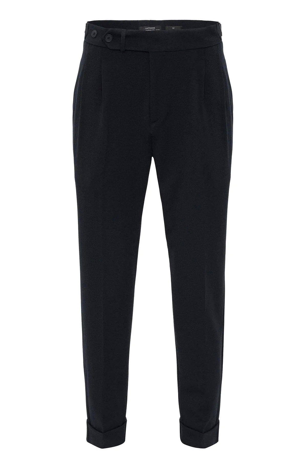 Men's Navy Blue High Waist Pleated Carrot Fit  Trousers - Wessi
