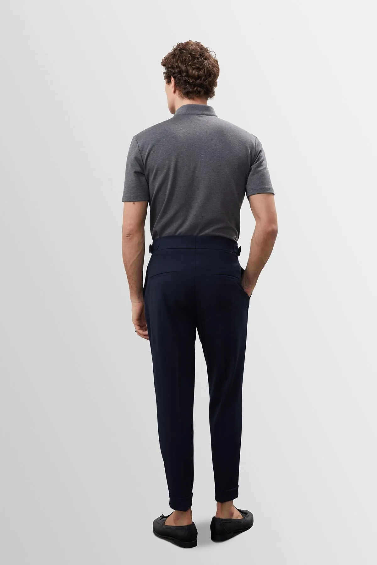 Men's Navy Blue High Waist Pleated Carrot Fit  Trousers - Wessi