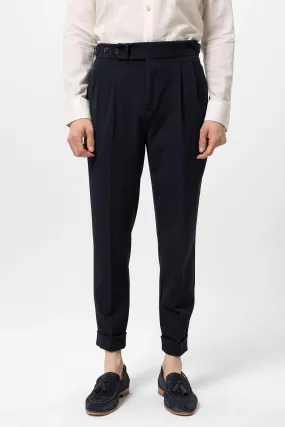 Men's Navy Blue High Waist Pleated Carrot Fit  Trousers - Wessi