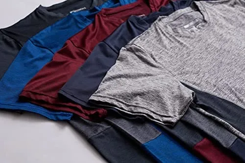 Men's Quick Dry Fit Dri-Fit Short Sleeve Active Wear Training Athletic Essentials Crew T-Shirt Fitness Gym Wicking Tee Workout Casual Sports Running Tennis Exercise Undershirt Top - 5 Pack,Set 6-S