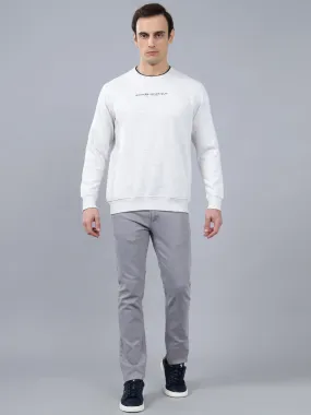 Men's Solid Off White Round Neck Sweatshirt