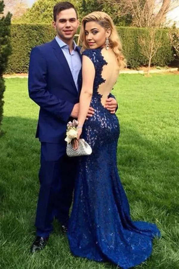 Mermaid Lace V-Neck formal dresses Prom Dress Backless Evening Dress