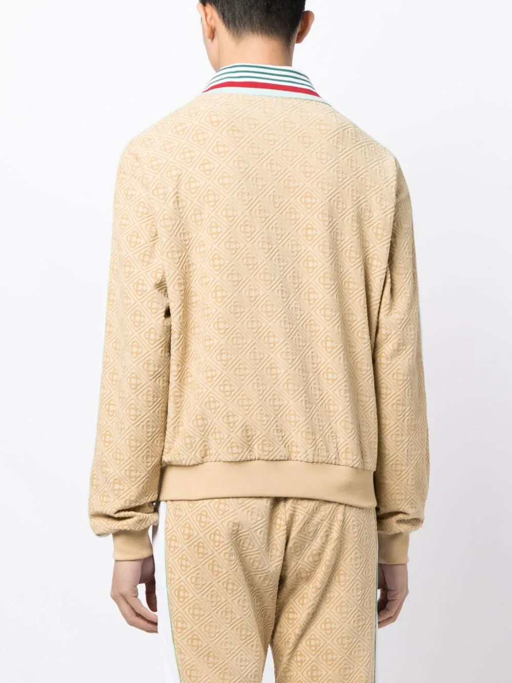 monogram-jacquard velour zip-up jacket