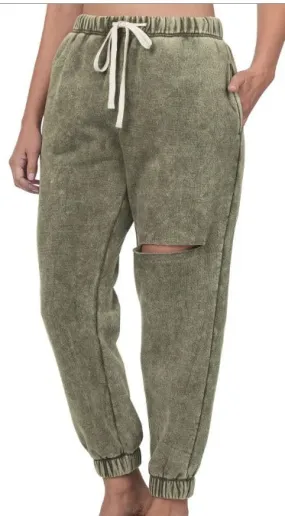 Olive Acid Wash Joggers