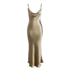 Orla Satin Cowl Neck Backless Maxi Dress