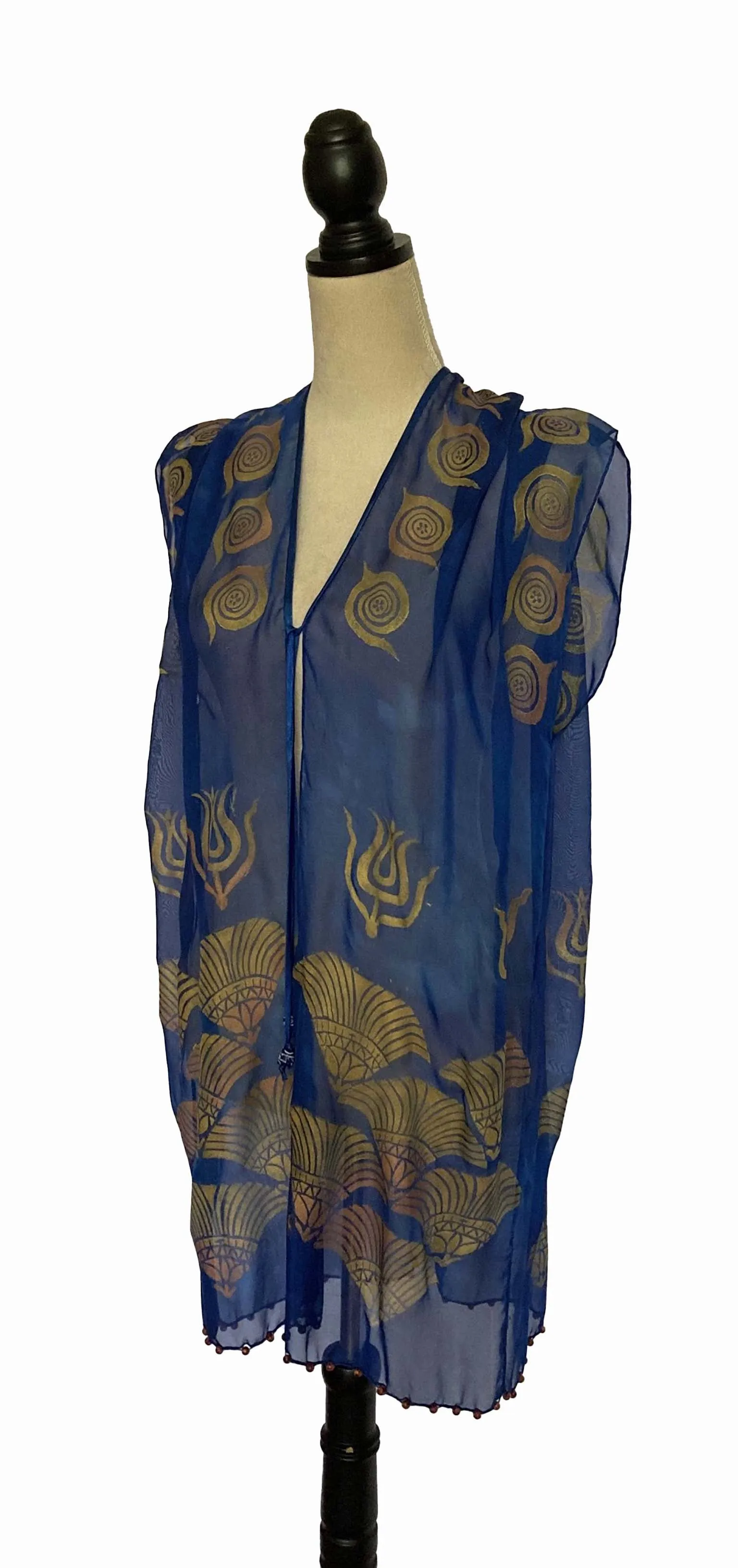 Printed Deep-Blue Silk Chiffon Tunic
