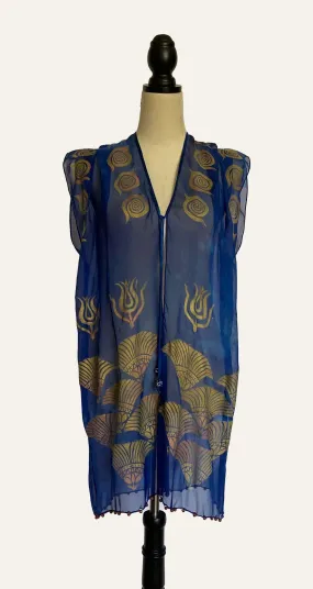 Printed Deep-Blue Silk Chiffon Tunic