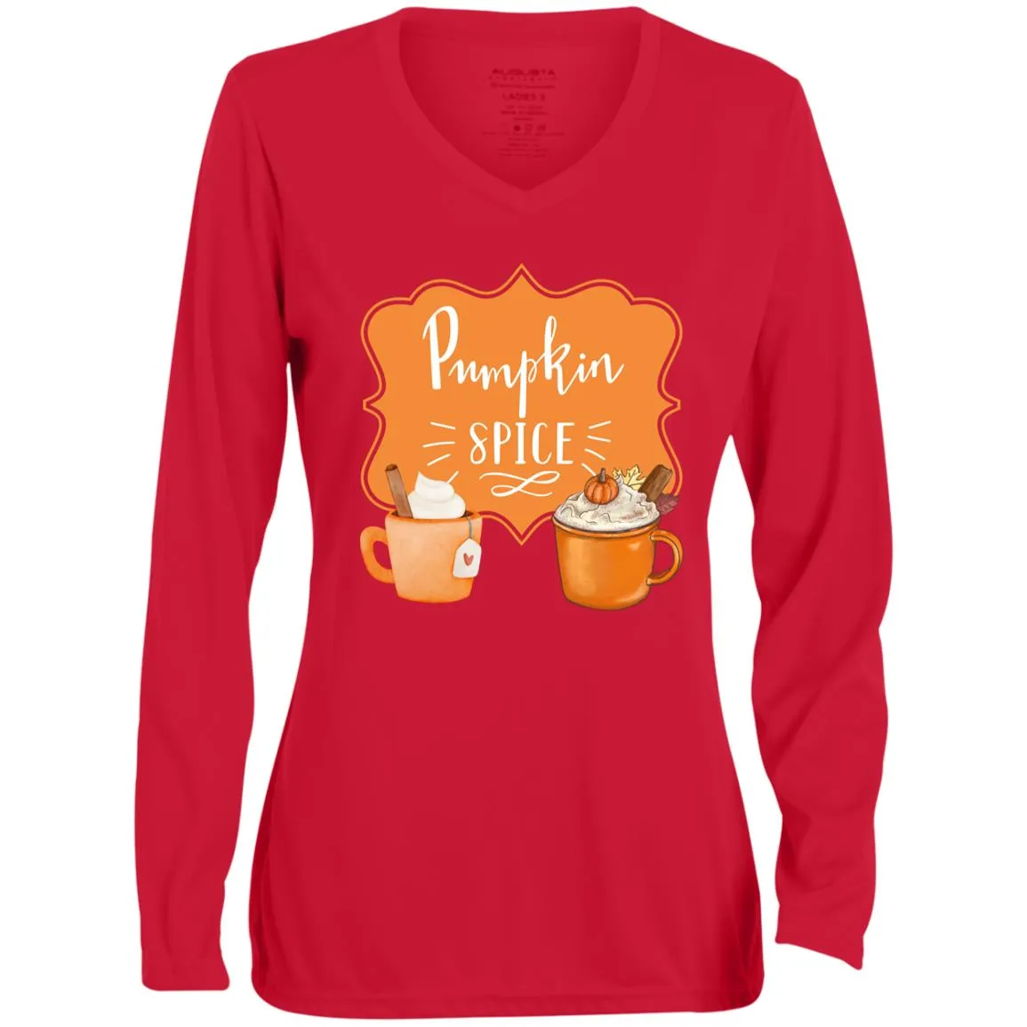 Pumpkin Spice Latte Orange -- CLOSEOUT -- Ladies' Moisture-Wicking Long Sleeve V-Neck Tee