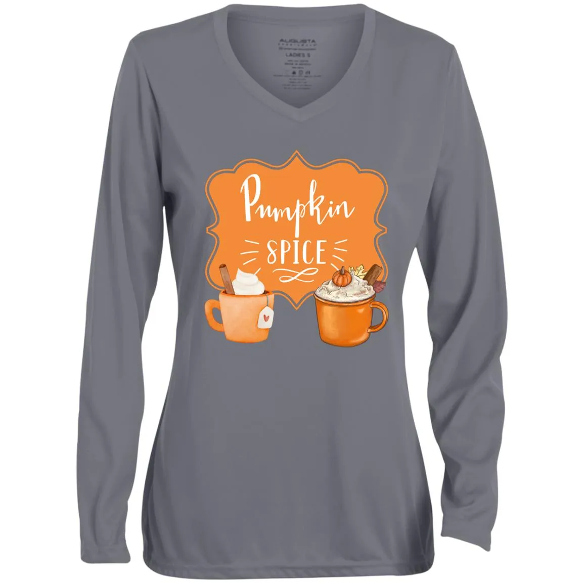 Pumpkin Spice Latte Orange -- CLOSEOUT -- Ladies' Moisture-Wicking Long Sleeve V-Neck Tee