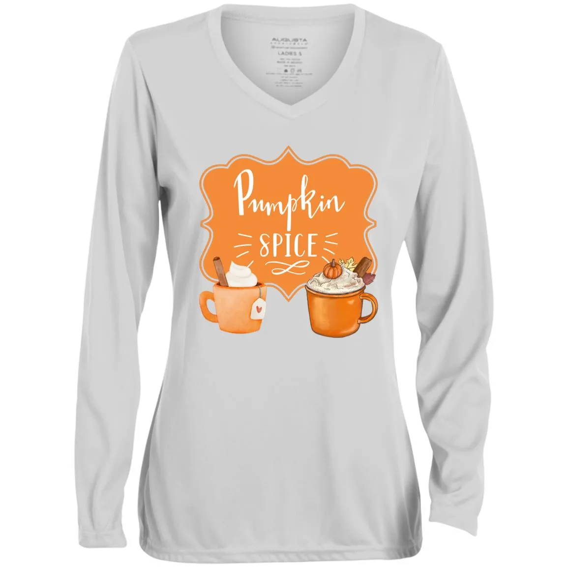 Pumpkin Spice Latte Orange -- CLOSEOUT -- Ladies' Moisture-Wicking Long Sleeve V-Neck Tee