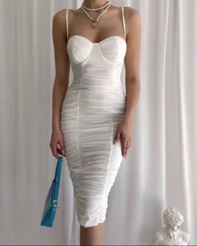 Ruched Spaghetti Strap Backless Dress