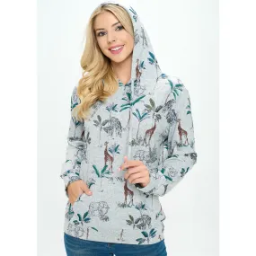 Safari Animal Print Lightweight Hoodie with Kangaroo Pocket