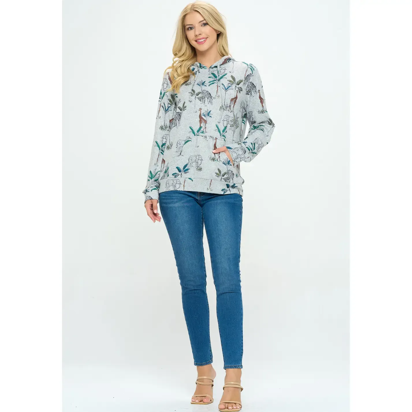 Safari Animal Print Lightweight Hoodie with Kangaroo Pocket