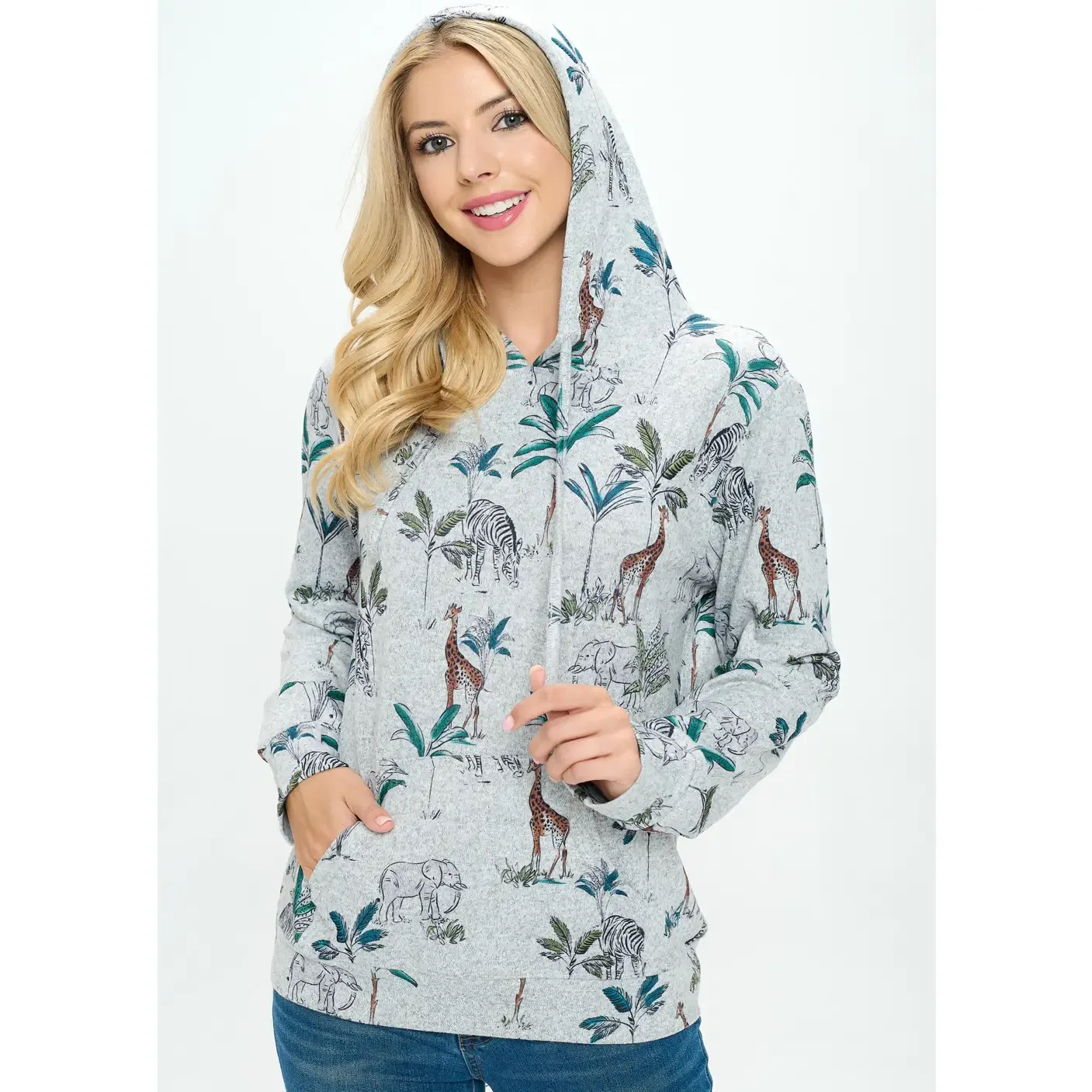 Safari Animal Print Lightweight Hoodie with Kangaroo Pocket
