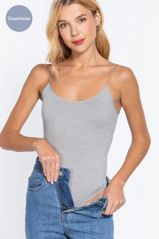 Seamless Ribbed Round Neck Bodysuit