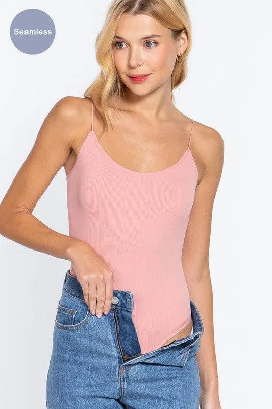 Seamless Ribbed Round Neck Bodysuit