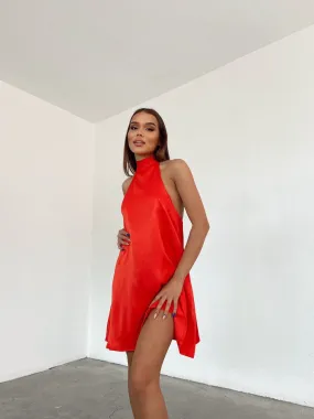 Solid Tie Backless Halter Dress
