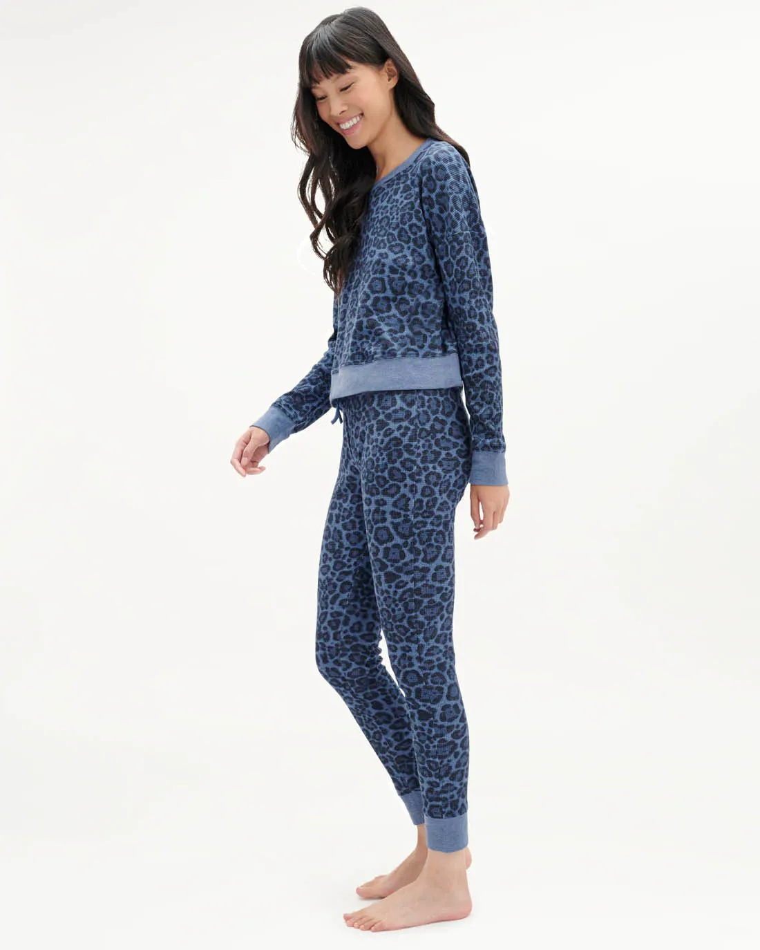 Sweet Dreams Thermal PJ Set in Soft Navy Leopard