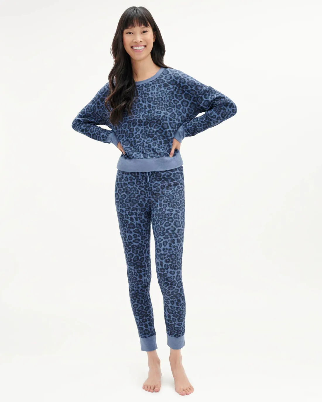 Sweet Dreams Thermal PJ Set in Soft Navy Leopard