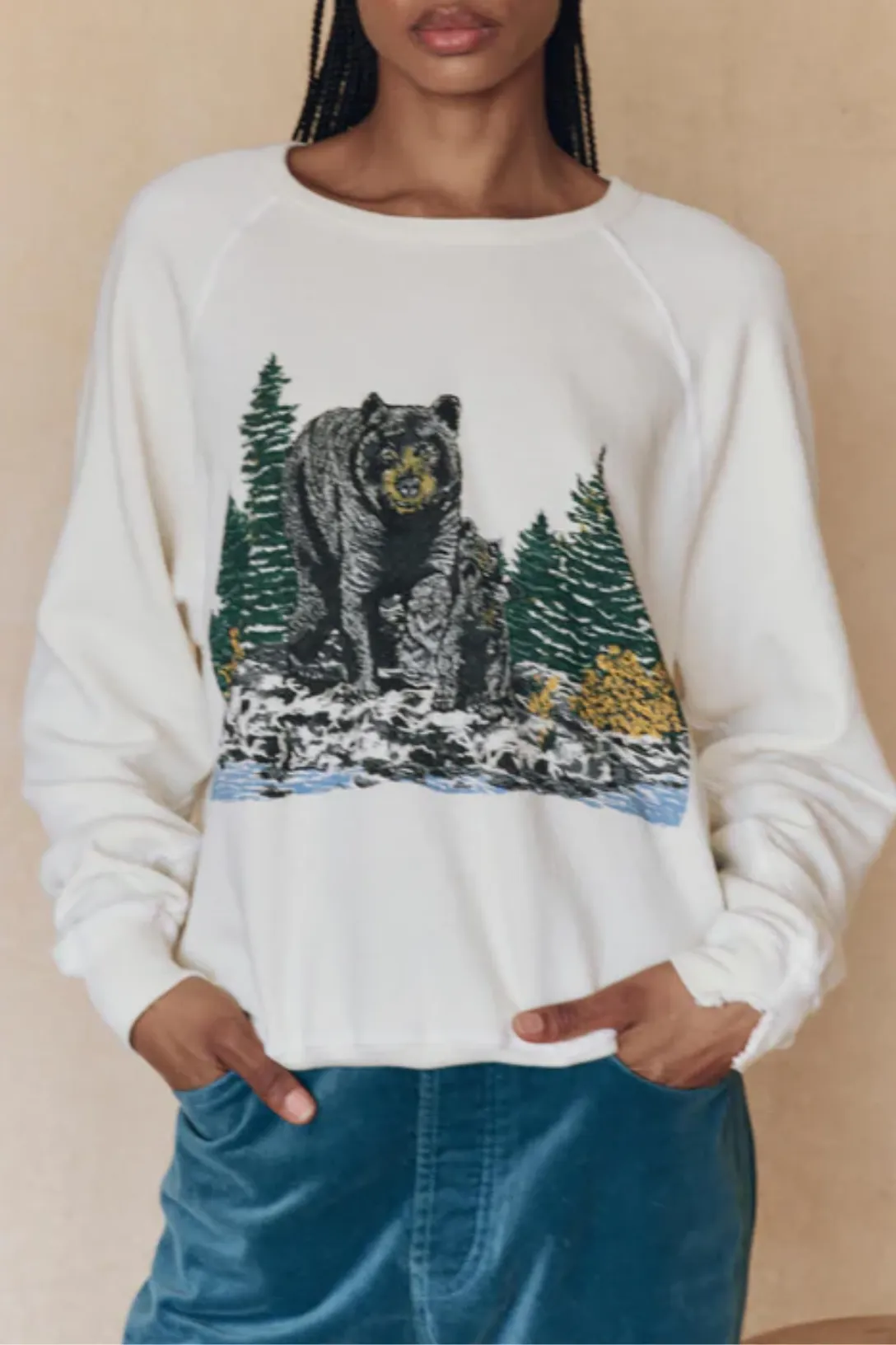 The College Sweatshirt Black Bear Graphic | Washed White