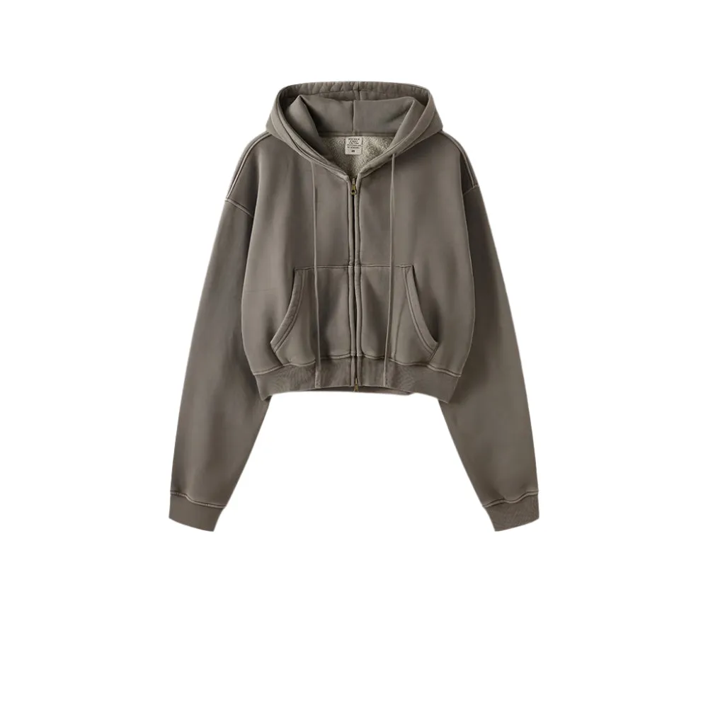 Trendy Cropped Acid Wash Hoodie