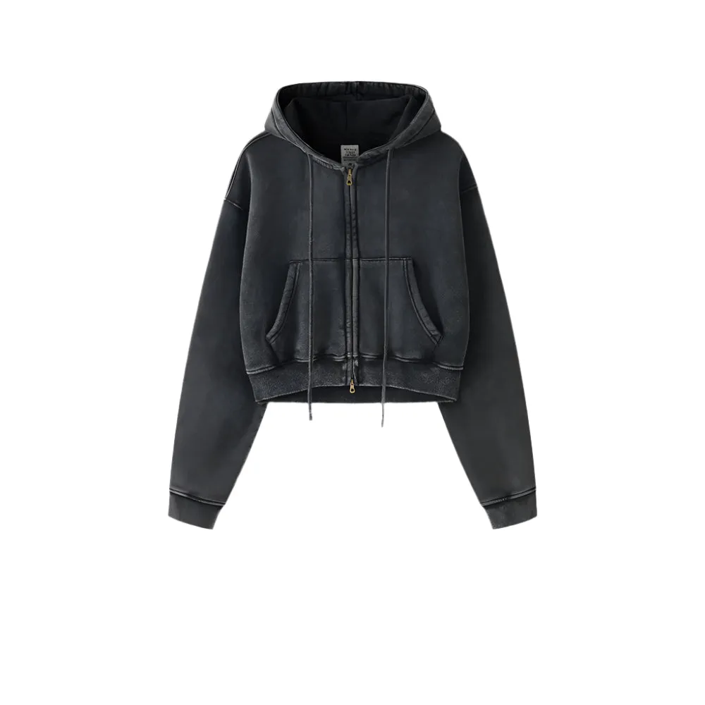 Trendy Cropped Acid Wash Hoodie
