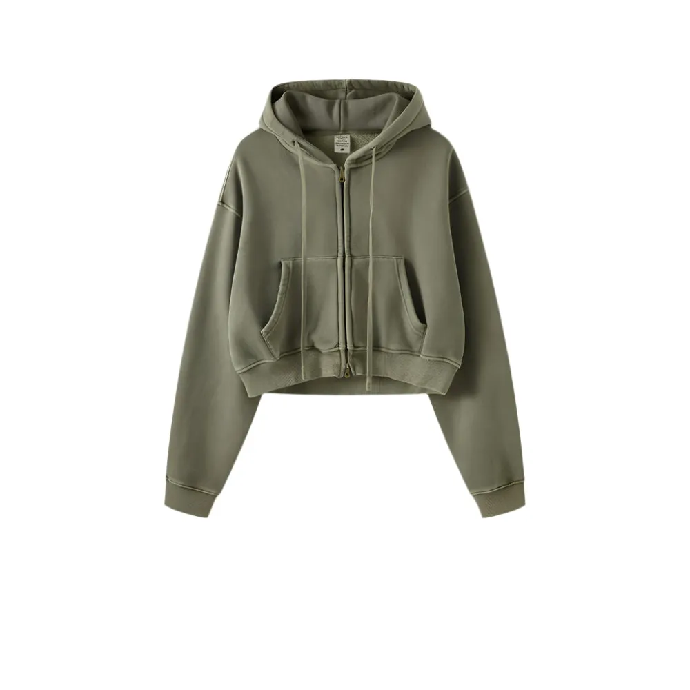 Trendy Cropped Acid Wash Hoodie