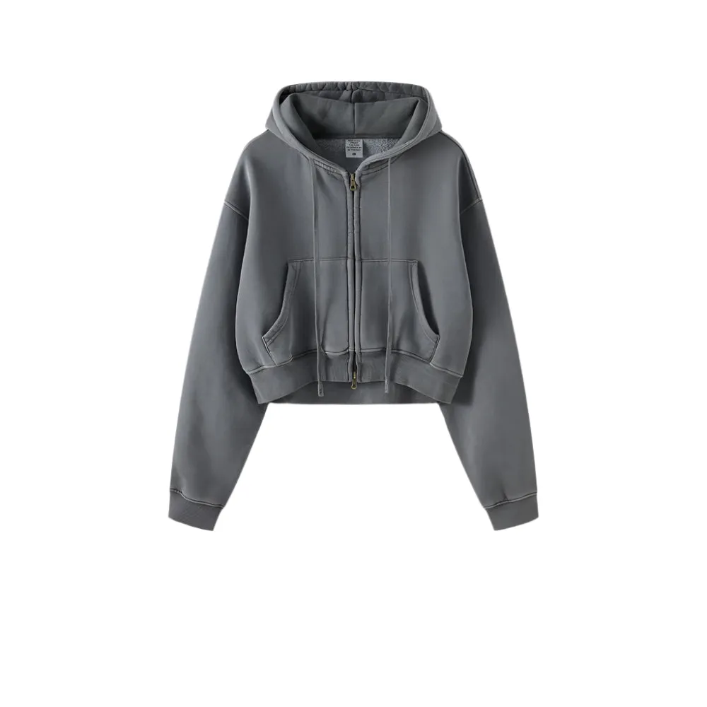 Trendy Cropped Acid Wash Hoodie