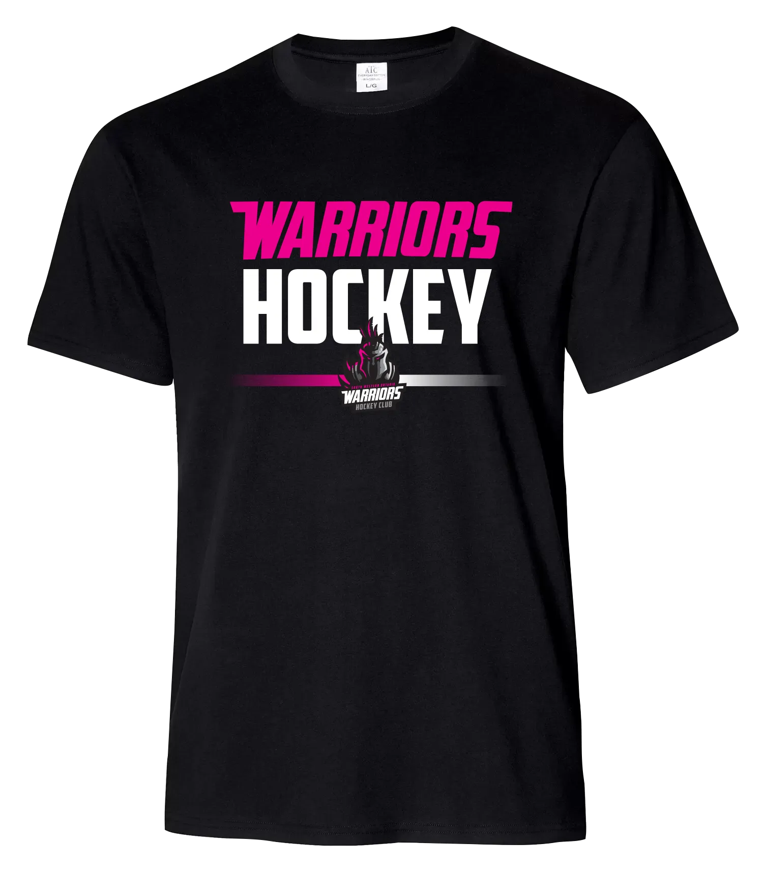 Warriors Hockey Ladies Pink Adult Cotton T-Shirt with Printed Logo