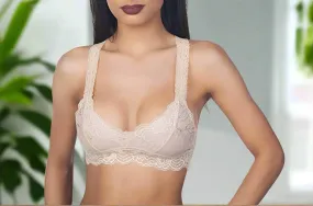 Womens Beige Lace Bralette, Racerback Style Bra, Sizes S/M/L/XL
