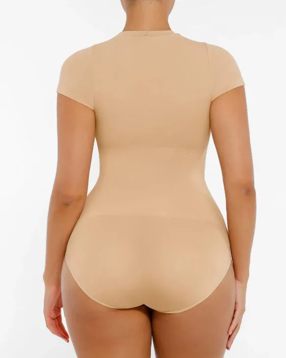 Women's Seamless Short Sleeve Thong Bodysuit