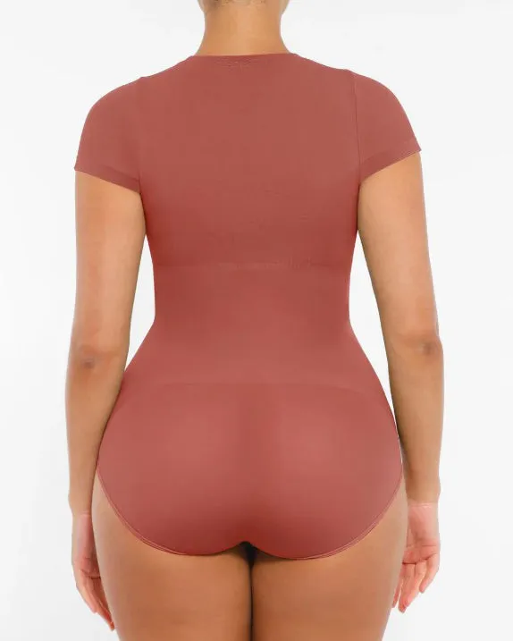 Women's Seamless Short Sleeve Thong Bodysuit
